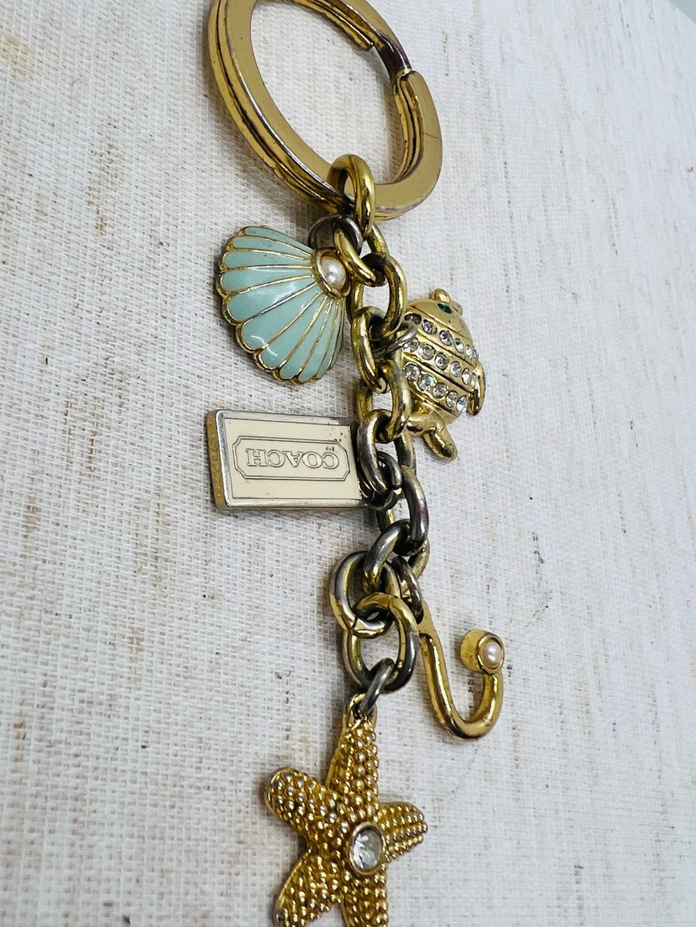 Rare Coach Under The Sea Coach Gold And Mint Key Chain Fob Purse Decor - Picture 2 of 8